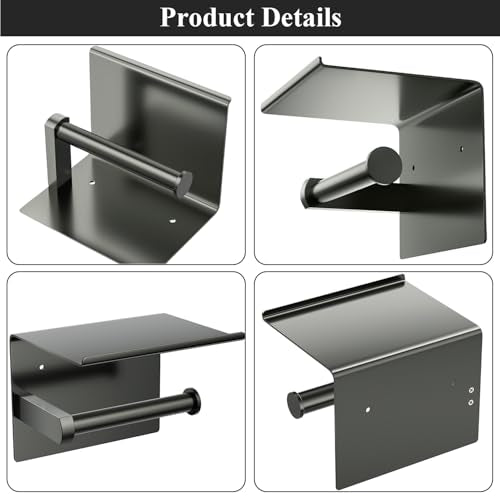 Tindbea Mega Size Toilet Paper Holder with Shelf + Towel Robe Hooks, Adhesive or Screw Wall Mounted Toilet Paper Roll Holder, Stainless Steel Bathroom Hardware Set (Polished Grey) - color: Polished Grey, size: Large