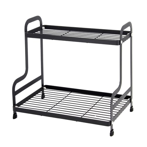 2-Tier Metal Countertop Organizer – Standing Shelf for Bathroom Vanity, Kitchen Spice Rack, Under Sink Storage, Cosmetics Display - color: Black-wgxk-02