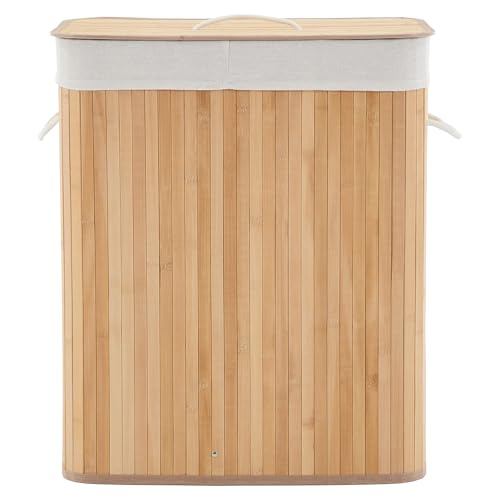 GarveeHome Folding Bamboo Laundry Hamper with Lid, 28 Gal / 106L Wooden Laundry Basket with Washable Liner Bag, Slim Clothes Storage Hamper for Small Bedrooms Apartments Dorms, Natural - color: Carbonized - Rectangle