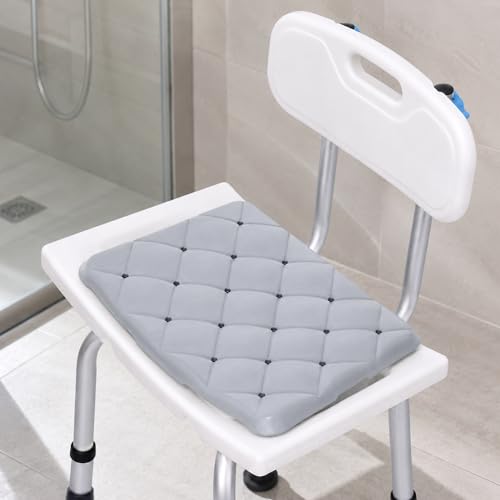 Shower Chair Cushion Waterproof, Non Slip Bath and Shower Bench Seat Pad | Bathtub seat cushion for walk-in tubs and seated bathing, with closed-cell foam, drain holes, firm support and grippy texture