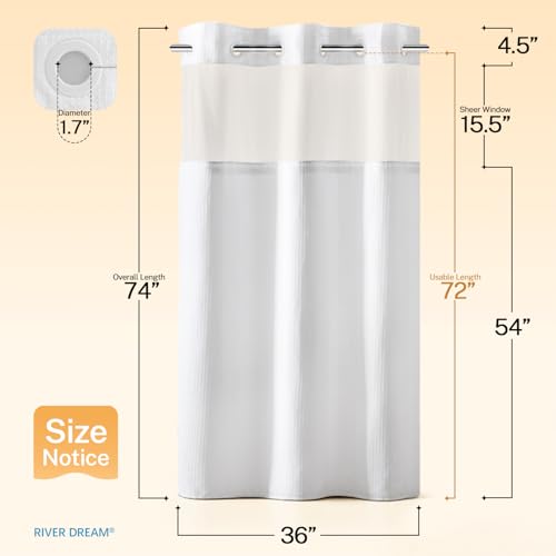 RiverDream Heavyweight Waffle No Hook Shower Curtain with Liner,White,36x74 | Dotted Waffle,Snap-in Liner,Heavy Duty,Quick Dry,Mesh Top Window,With Bottom Magnets,Hotel-Grade,Washable,Small Stall Size - color: White, size: 36"W x 74"L (Pack of 1)