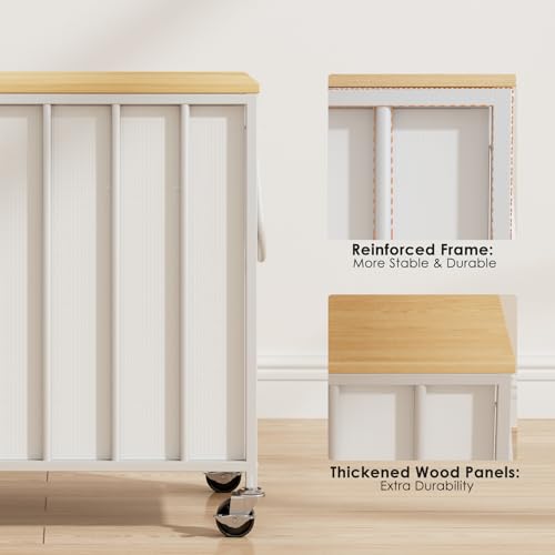 120L Laundry Hamper with Lid, Rolling Laundry Basket with Dual Liner Bags | Soft-Close Lid; Dual Removable Liners; Lockable Casters; Metal Handles; Easy Assembly