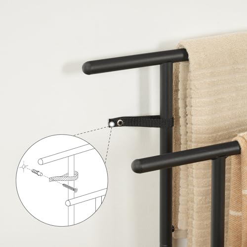 HOOBRO 39.4" Tall Freestanding Towel Rack for Bathroom, 3 Tier Stepped Blanket Rack with Shelf, Oversized Bath Towels Drying and Display Rack, Black and Rustic Brown BF50LB01 - color: Rustic Brown + Black