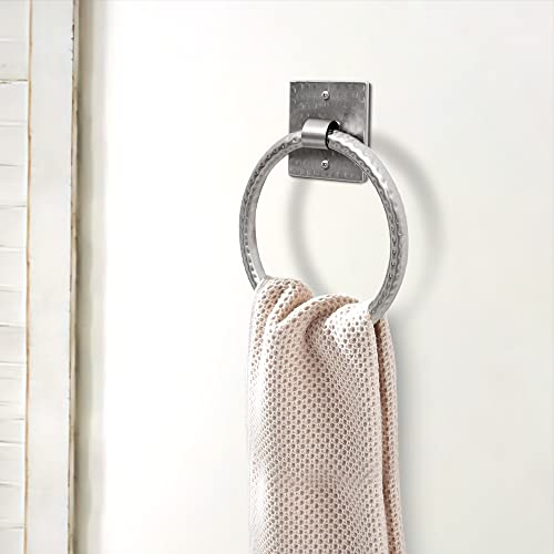 Monarch Abode Bathroom Towel Holder – 7-Inch Round Brushed Nickel Bathroom Hand Towel Holder for Bathrooms Wall, Metal Hand Hammered Towels Ring Wall Mount, Traditional Surface-Mounted Ring Hanger - color: Brushed Nickel, style: Traditional