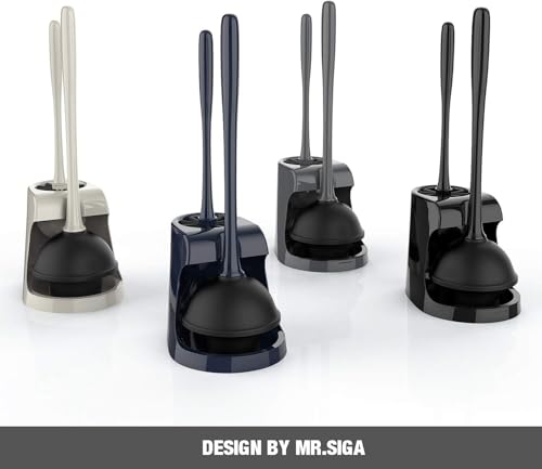MR.SIGA Toilet Plunger and Brush Combo for Toilet Cleaning, Gray, 2 Set | Heavy duty toilet brush and plunger set, toilet bowl brush and plunger with holder - color: Gray, size: 6.2*8.2*18.1 in
