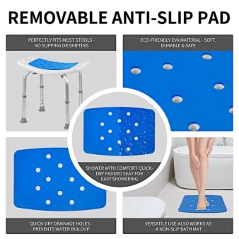 Heavy Duty Shower Chair with 6 Height Adjustments, 300 lbs Capacity Aluminum Frame, No Tool Required Assembly Bath Seat with EVA Cushion & Shower Holder for Elderly & Disabled