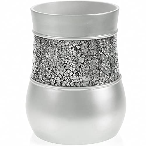 Creative Scents Crackled Glass 6 Pc. Silver Resin Bathroom Accessories Set | Includes Trash can, Tissue Box Cover, Soap Dispenser, Toothbrush Holder, Tumbler Cup & Soap Dish - style: 6 Pc Set 01