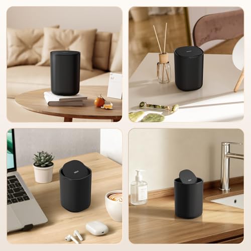 Cesun Mini Desktop Trash Can with Swing Lid, 0.4 Gal Desk Trash Can, Black | Removable Lid, Tiny Garbage Can for Tabletop/Counter/Home Office/Makeup Area/Car Interior, Odor Seal, Stain Resistant, Sturdy - color: Black