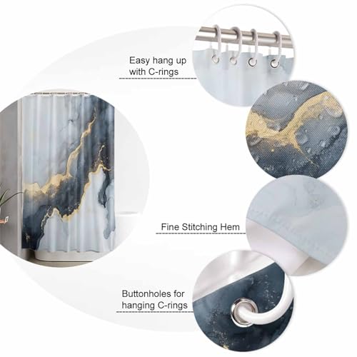 Waterproof Fabric Shower Curtain Black Grey Marble Texture Abstract Art Shower Curtains for Bathroom, Quick-Drying, Machine Washable 72x72 Inch - color: Black Gray Gold, size: 72"W x 72"L (Pack of 1)
