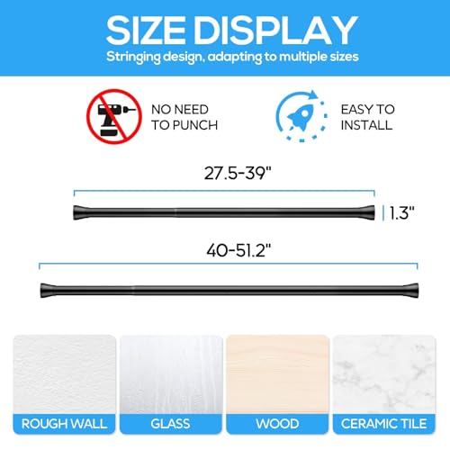 Tension Curtain Rod Black Tension Rod 28 To 48 Inch Spring Curtain Rod Non Slip Tension Rods 4Pcs For Windows No Drilling Adjustable Tension Rods of Curtain Window Closet Kitchen Wardrobe - color: Black, size: 28-48 inch 4pcs