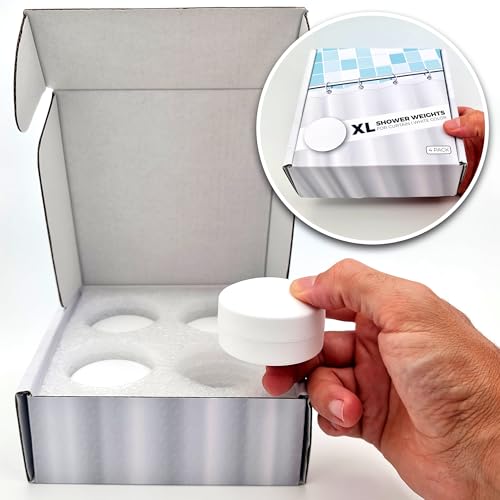 XL & Extra Heavy Powerful Anti-Billowing Magnetic Shower Curtain Weights for Splash-Free Bath Experience - 360° Silicone Wrapped - Will Never Rust - Prevent Curtain from Blowing | 4 XL Pairs | White - color: White, size: 4 XL Pairs