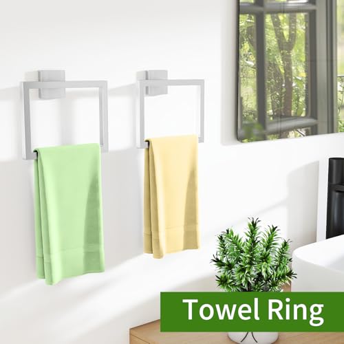 FLE Hand Towel Ring, Towel Rings for Bathroom Wall, 2 Pack, Brush Nickel | Screw Mount Hardware, Stainless Steel Towel Hanger, Modern Square Hardware - color: Brushed Nickel