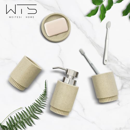 Resin Bathroom Accessories Set, 4 Pcs Modern Bathroom Accessory Set with Liquid Plastic Pump Lotion Soap Dispenser,2 Toothbrush Cup, Soap Dish Countertop Vanity Organizer (Beige) - color: Beige