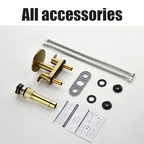 Brushed Gold Bathroom Sink Faucet 3 Hole | Waterfall Bathroom Faucet 4 Inch Centerset with Pop-Up Drain,2 Handle Stainless Steel Faucets for Bathroom Sink Vanity RV