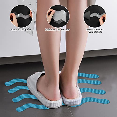 Bathroom Tub Anti-Slip Stickers 24 Pack Safety Tub Strip Decals with Premium Scraper for Tub Shower Stair Ladder Boat (Blue)