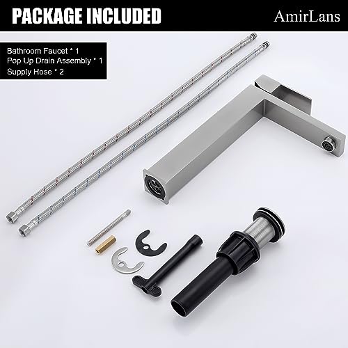 Brushed Nickel Vessel Sink Faucet, Tall Bathroom Faucet 1 Hole | Stainless Steel Single Hole Bathroom Sink Faucet, Tall Vanity Faucet with Pop Up Drain - color: Brushed Nickel, size: Tall