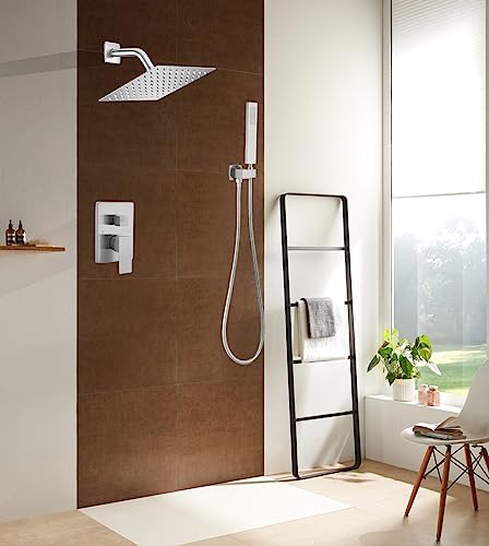 Shower Faucet Set 8 Inch Rainfall Shower Head and Handheld Shower High Pressure Rainfall Shower Head System Shower Faucet Set with Valve and Trim - color: Brushed Nickel, style: 8"- 2 Function