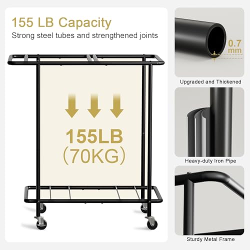 Double Laundry Hamper with Wheels & Lid, 200L Large Rolling Laundry Basket | Chrislley Sturdy Metal Laundry Cart 2 Section with Long Handle and Removable Bags,Dirty Clothes Hamper for Laundry Room,Black - color: Black, size: 200L(29.7"L x 16.9"W x 33.1"H)