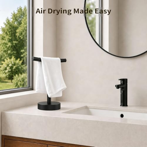 Hand Towel Holder Stand, Matte Black, 10.6" Height | Freestanding T-Shape Towel Rack, Weighted Base, For Bathroom & Kitchen - size: 10.6" Height