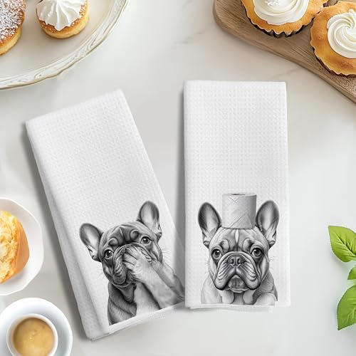 Funny French Bulldog Dog Gifts Bathroom Hand Towels Set of 2 - color: French Bulldog-s2