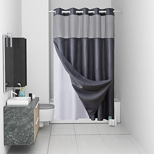 Furlinic No Hook Waffle Weave Shower Curtain with Snap in Fabric Liner Set,Heavy Duty Textured Bathroom Curtain with See Through Window,Waterproof & Machine Washable,Dark Grey,54x80 Inch - color: Dark Grey, size: 54"W x 80"L (Pack of 1)