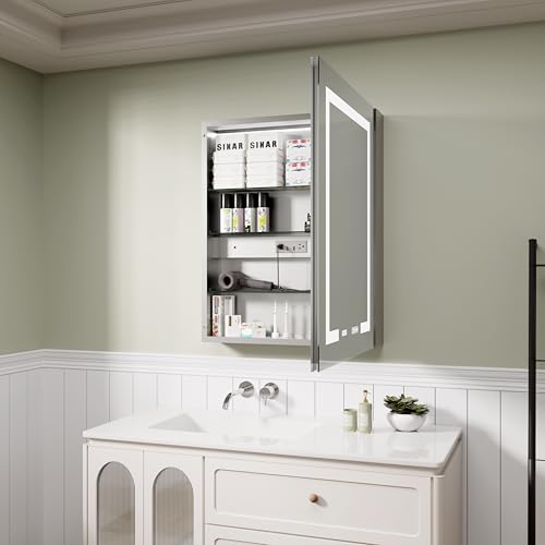 LED Medicine Cabinet 24x30 Anti-Fog Mirror Dimmable Recessed Mount | 3 Color Dimmable LED. Time Temp Display. Anti-Fog IP44. 2 Outlets+2 USB. Plug-in/Hardwired. Recessed/Wall Mount. Right Hinge. - size: 24x30"R, style: Style-A