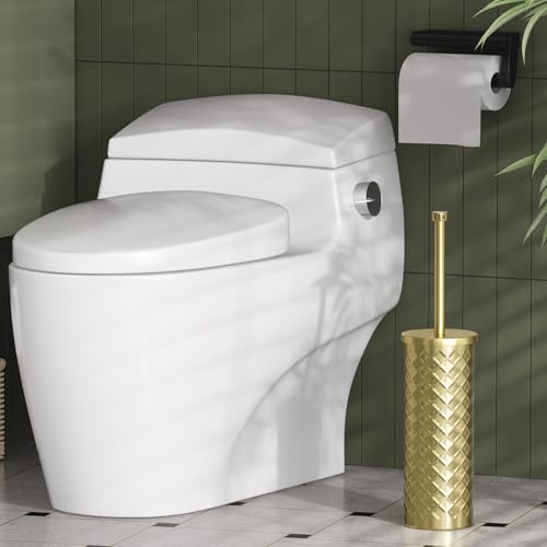 Toilet Bowl Brush and Holder Set 3 Pack with 6 Extra Brush Heads (Gold) | Extra Long Handle with Splash Guard Cover, Tool-Free Installation, Bathroom Space-Saving, Cleaner Sets for Apartments, RV - color: Gold