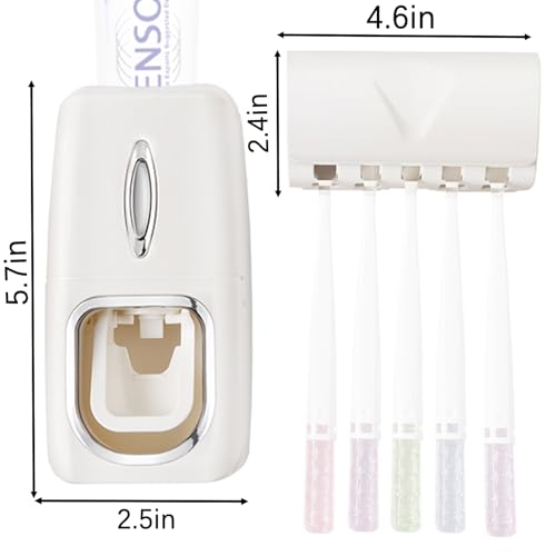 Toothbrush Holder and Toothpaste Dispenser Set | Automatic Toothpaste Squeezer Dispenser, Dispenser Toothpaste Squeezer Kit, Wall Mounted Bathroom Accessories (White) - color: White