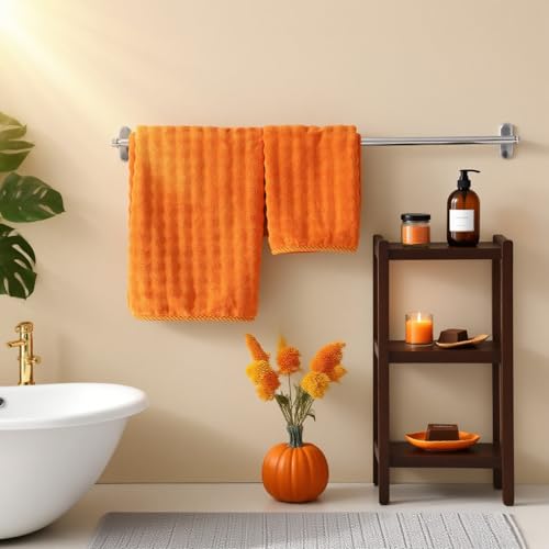 COZYART Lint Free 8 Pcs Bathroom Towels Set Ultra Soft Microfiber Orange | Ultra Fluffy, Thick, Highly Absorbent, Fast Dry, No Shedding, No Pilling, Fade Resistant, Durable, Long-lasting - color: Orange