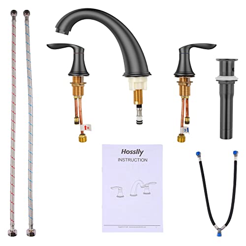 Bathroom Sink Faucet, Faucet for Bathroom Sink, Widespread Matte Black Bathroom Faucet 3 Hole with Plastic Pop Up Drain and cUPC Lead-Free Hose - (Matte Black 2 Packs) - color: Matte Black, size: 8 inch 2 packs