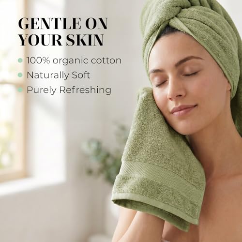 12 Pack Organic Cotton Washcloths, 700 GSM, 13x13in – Sage Green | Plush face towels set, soft, absorbent, quick-drying wash cloths for showering, GOTS & Oeko-TEX, baby face cloths, 13x13 in - color: Sage Green