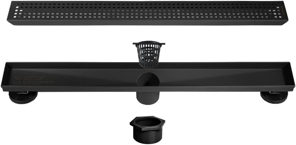 Neodrain 72" Linear Shower Drain, Matte Black 304 SS Bathroom Linear Drain | Black Shower Drain with Quadrato Grate& Adjustable Feet, Long Rectangle Shower Floor Drain in Bathroom, Balcony etc,cUPC - color: Matte Black, size: 72 In
