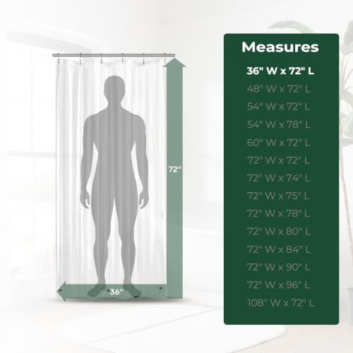 Clear Shower Curtain Liner with Side Suction Cups, Premium PEVA Plastic Shower Liner with 3 Magnets, Waterproof Bathroom Curtain, 36 x 72, Clear - color: 1. Clear, size: 36"W x 72"L (Pack of 1)