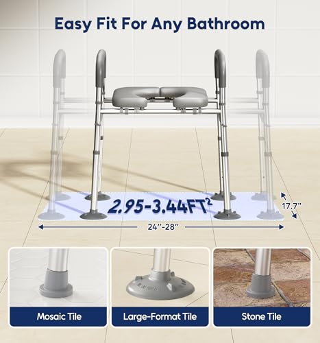 Raised Toilet Seat Risers for Seniors with Handles, Grey | Adjustable 7 Height & 6 Width, 400lbs Heavy-Duty Support, Built-in Paper Holder & Storage, For Elderly & Handicap