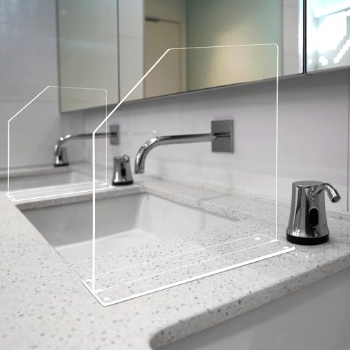 Vesici 2 Pcs Clear Acrylic Sink Splash Guard Freestanding Panel Barrier with Easy Reach Cutaway Kitchen Guard Protective Splatter Barrier for Home Hospital(15.75" Length, 16" Height, 4.5" Base) - size: 15.75" Length, 16" Height, 4.5" Base