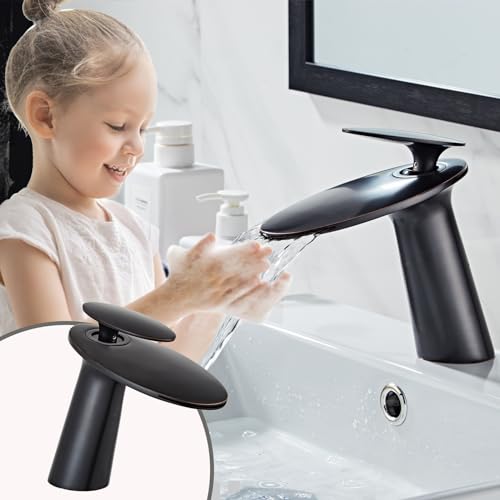 Oil Rubbed Bronze Waterfall Bathroom Sink Faucet and Pop Up Drain - color: Oil Rubbed Bronze, size: Short Body