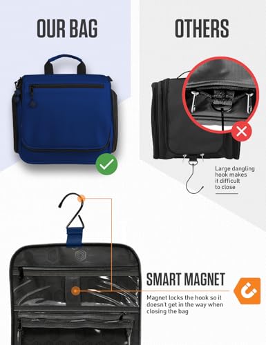 VENTURE 4TH Hanging Travel Toiletry Bag, 18 Compartments - Navy Blue | Hangs on rails, hooks or doors; stands upright. Removable TSA pouch. Water-resistant Nylon 290D Twill, reinforced stitching. - color: Navy