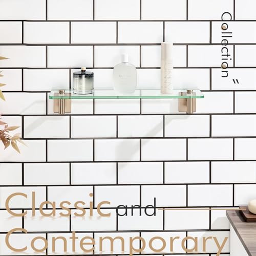 KOKOSIRI Wall Shelves Bathroom Hardware Glass Floating Shelf 20-Inch for Bedroom, Living Room, Kitchen, Hanging Rack Champagne Bronze B1105CPG-L20 - color: Champagne Bronze, size: 20-Inch