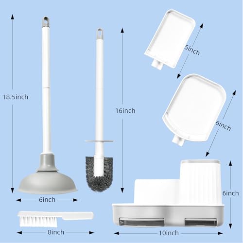 Silkyhose 3 in 1 Toilet Brush & Plunger, Wall Mounted with Crevice Brush | Built-in Storage Holder. Rust-resistant, Durable. Non-Slip Grip. Easy to Install. For Bathroom, Floor & Tile Cleaning.