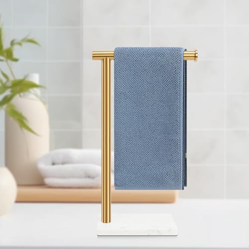 Hand Towel Holder, Hand Towel Stand for Bathroom with Marble Base, 304 Stainless Steel L Shape Hand Towel Rack Bar Standing for Vanity Kitchen Countertop, Brushed Gold - color: Gold