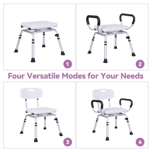 Swivel Shower Chair with Removable Arms and Back, 400 lbs | Adjustable Height Shower Seats for Inside Shower or Tub, Non-Slip Shower Stool, Safety Bath Seat for Elderly and Disabled - color: Purple