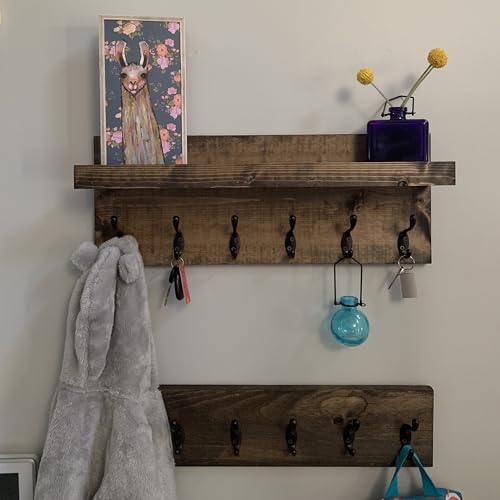 Coat Rack with Shelf Wall Mounted with Storage (Choose Your Length) Towel Rack Entryway Organizer Key Hooks (28" L (7 Hooks) Set of 2) - size: 28"L (7 hooks) Set of 2