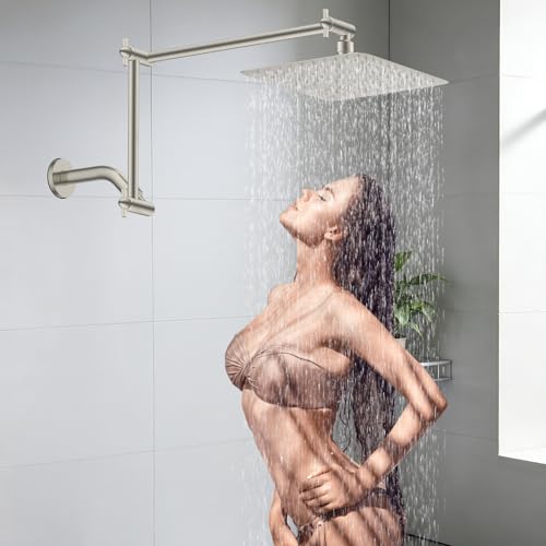All-Metal 20" Shower Head Extension Arm, G1/2" Universal, Brushed Nickel | Flexible Brass Shower Extender Height/Angle Adjustable for Tall People, Stainless Steel Shower Pipe Extended with Lock Joint - color: Brushed Nickel, size: 20 Inch