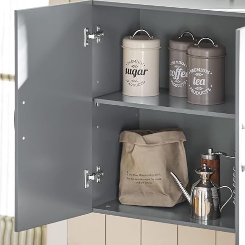 SoBuy Wall Cabinet Laundry Room, Medicine Cabinet for Bathroom Kitchen Garage,Floating Cabinet Hanging Storage with Adjustable Shelf, Grey FRG231-DG | Floating Wall Storage Cabinet With Adjustable Shelf, All-Match Bathroom Cabinet For Various Home Storage