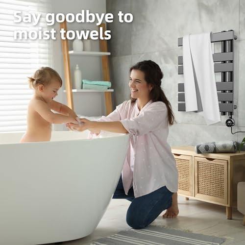 P&Dlusir M205 Electric Towel Warmer, Black, H19.69 x W19.69 | Heated Towel Rack, No Preheat, Fast Dry, Precise Timer, Plug-in/Hardwired - color: Black, size: 24.4"H x 19.69"L