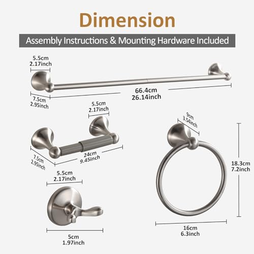 BGL Bathroom Accessories Set, Glossy Stain Nickel Expandable Towel Bar 4-Piece Bathroom Accessory Set Wall Mounted Towel Ring Robe Hook Toilet Paper Holder Towel Holder - color: Glossy Stain Nickel