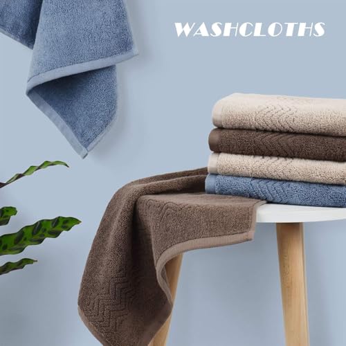 Cleanbear Cotton Washcloths Bath Wash Cloth Set 13” x 13”, 6-Pack 3 Colors | Large Bathroom Wash Cloths for Showering, Soft Enough and Absorbent Face Cloths