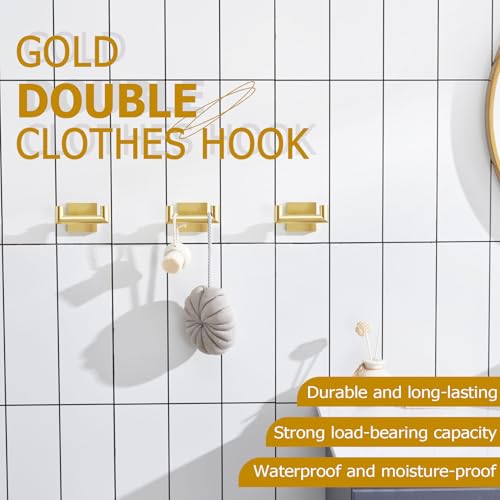 KOKOSIRI Robe Hooks Bathroom Double Towel Coat Hook for Bath Kitchen Wall Mounted, 3 Pack Brushed Gold Stainless Steel B1015BG-P3 - color: Brushed Gold, size: 3 Pack