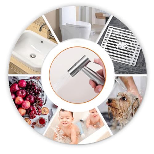 Handheld Bidet Sprayer for Toilet, Stainless Steel Bidet Head for Cloth Diaper, Pet Shower, Kitchen Cleaning, Personal Hygiene, G1/2 Hose Connectors - color: silvery sprayer head