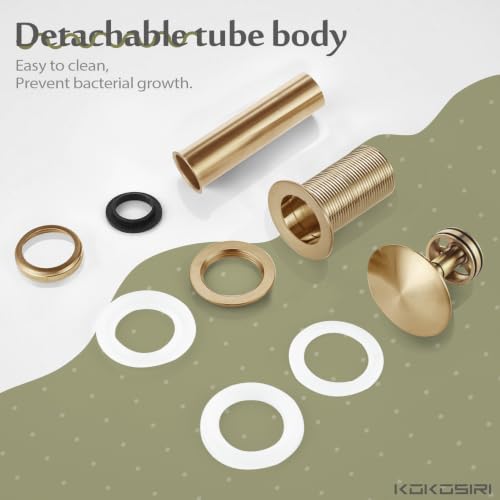 KOKOSIRI Pop Up Sink Drain with Strainer Basket, Bathroom Sink Drain with Detachable Hair Catcher Anti Clogging for Vanity Vessel Sink Without Overflow, Champagne Bronze C1002CPG - color: Champagne Bronze